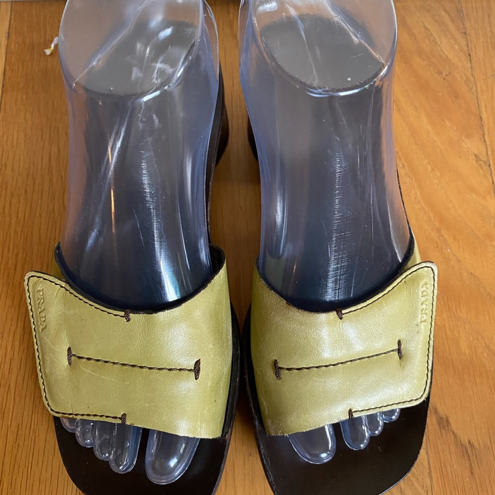 PRADA slip on slides sandal 7.5 sage green